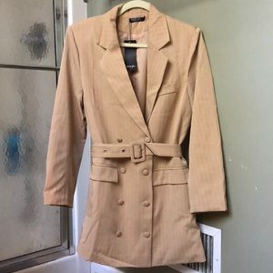 NastyGal tan oversized blazer dress with belt